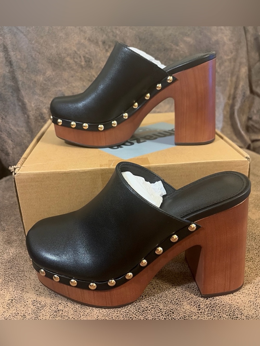 Oiamenne Women’s Platform Clogs High Heel Studded Slip On Shoes Size 6